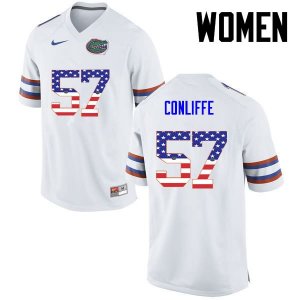 Women's Florida Gators #57 Elijah Conliffe NCAA Nike White USA Flag Fashion Authentic Stitched College Football Jersey INW6462VM